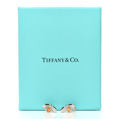 Tiffany Platinum 18K Yellow Gold Diamond Spessartine Paper Flowers Firefly Earrings 6 of 6