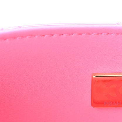 Chanel Patent Quilted CC Vani-Tea Case With Chain Neon Pink 7 of 10
