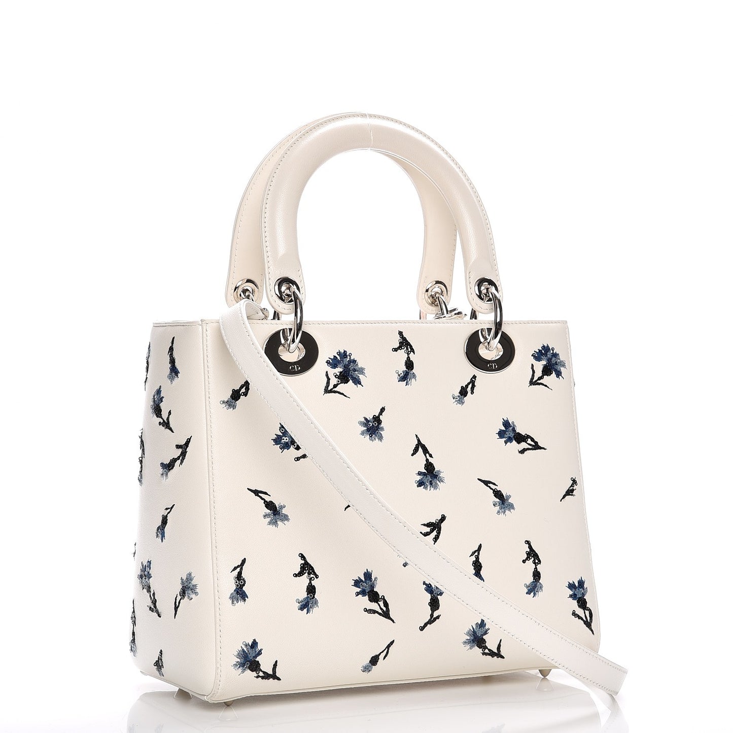 Lambskin Embroidered Sequin Medium Flower Lady Dior Off White