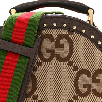 Gucci Monogram Jumbo GG Textured Dollar Calfskin Web Mini Savoy Hat Box Camel Ebony New Acero 7 of 10