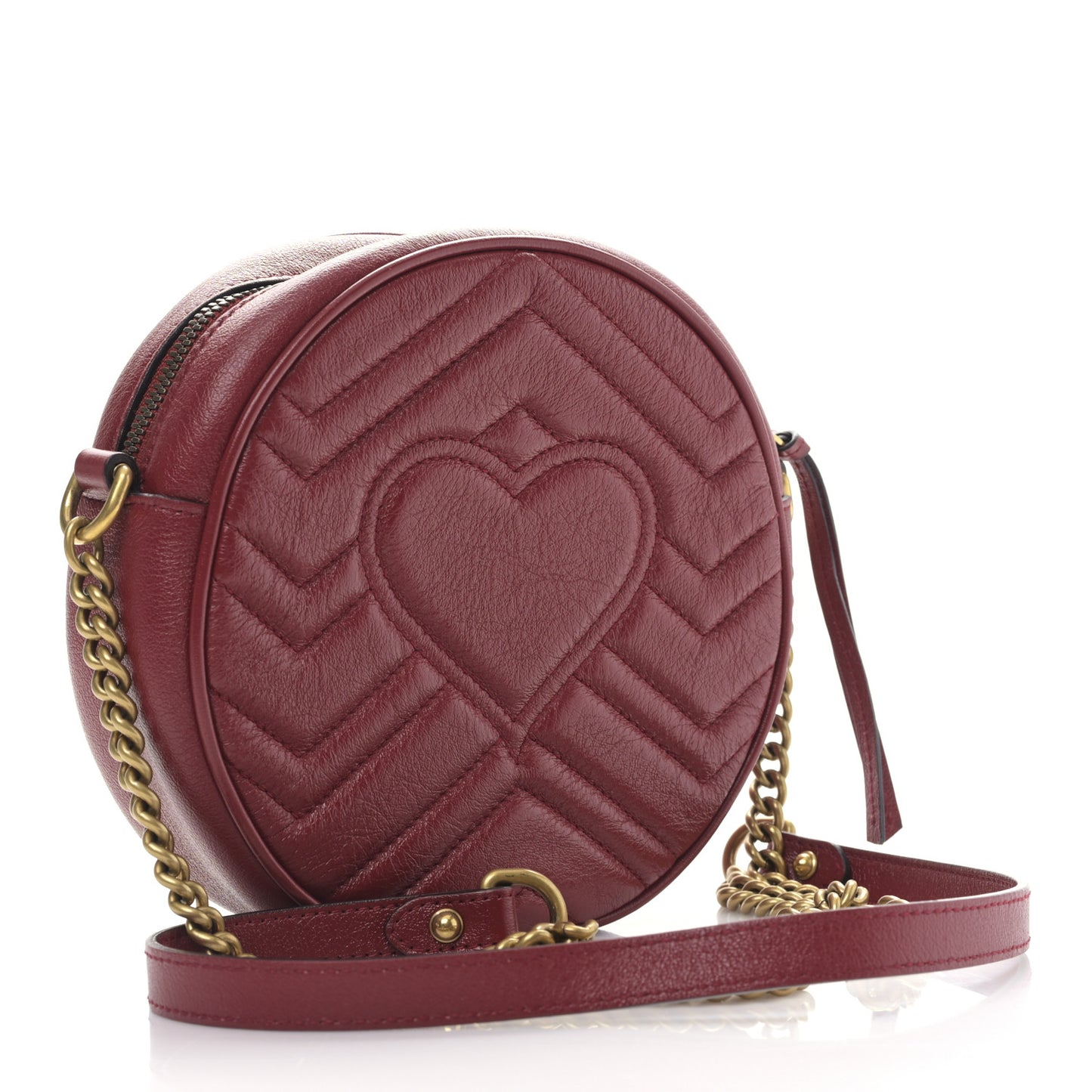 Glazed Calfskin Matelasse Heart Mini GG Marmont Round Shoulder Bag Romantic Cerise