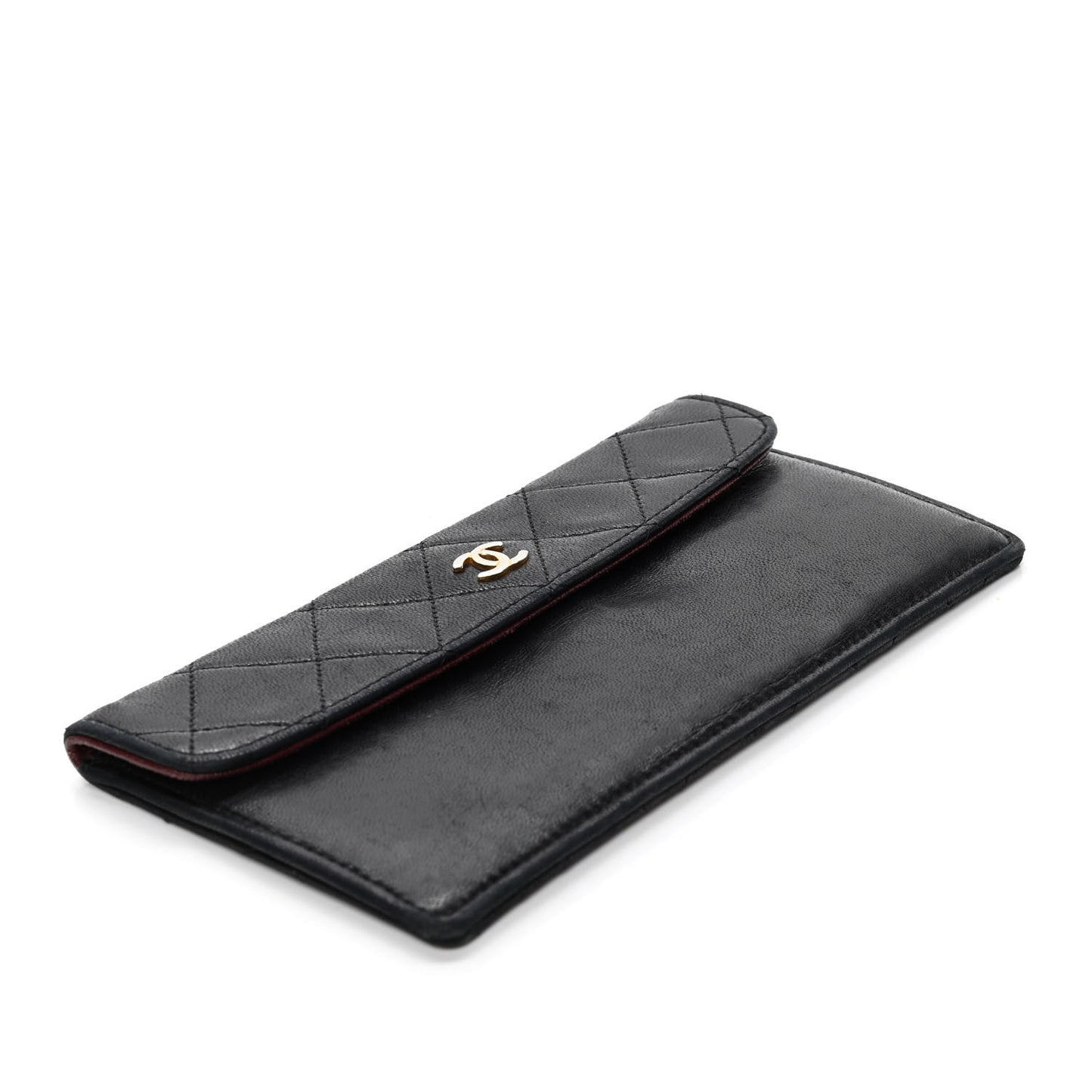 Calfskin Quilted CC Flap Clutch Black