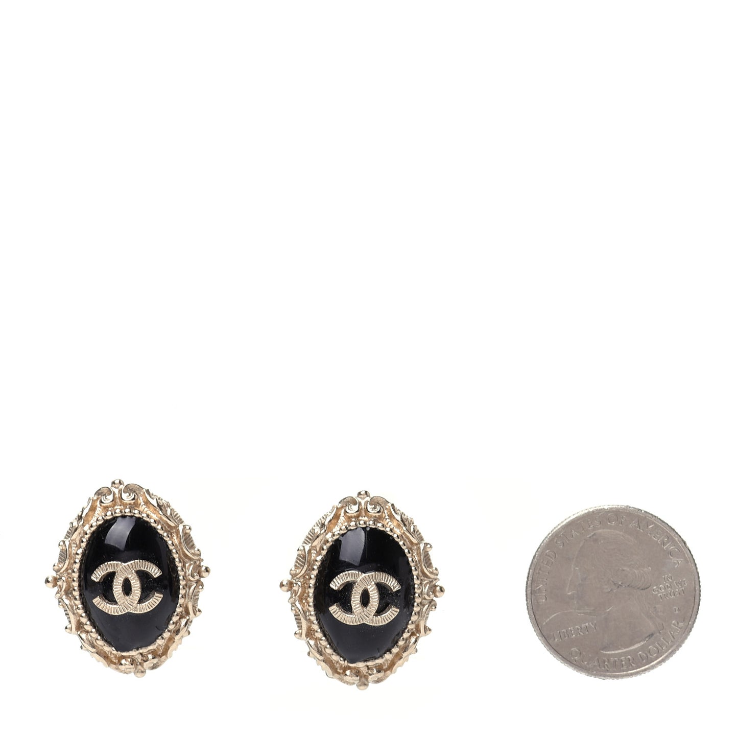 Enamel CC Oval Clip On Earrings Gold Black