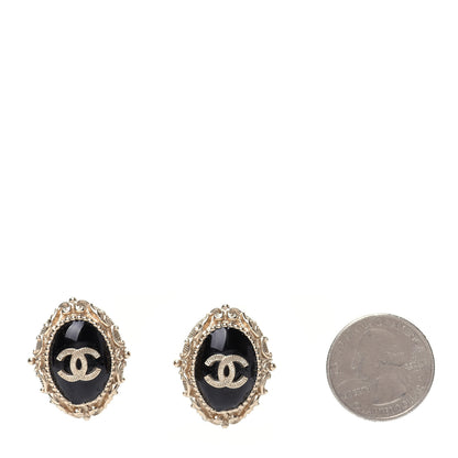 Chanel Enamel CC Oval Clip On Earrings Gold Black 2 of 5