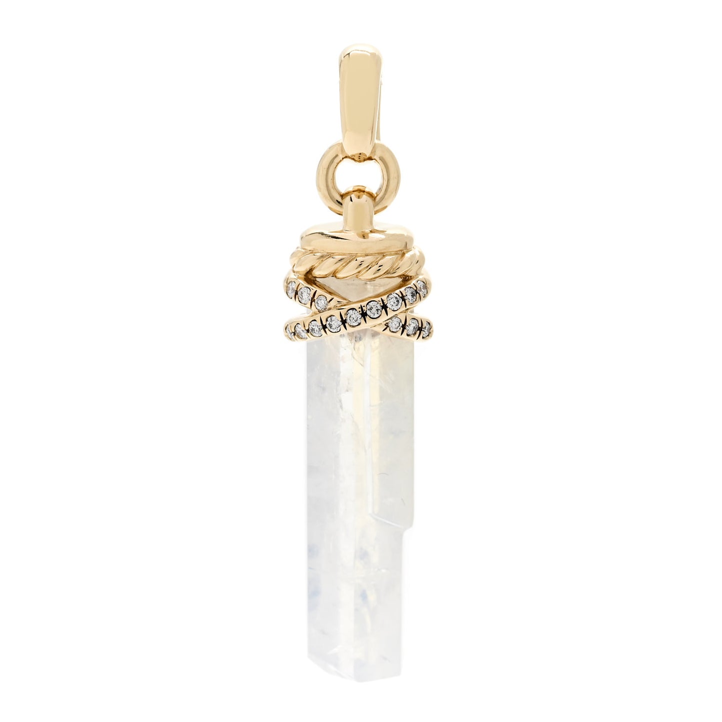 18K Yellow Gold Diamond Moonstone Wrapped Amulet Pendant
