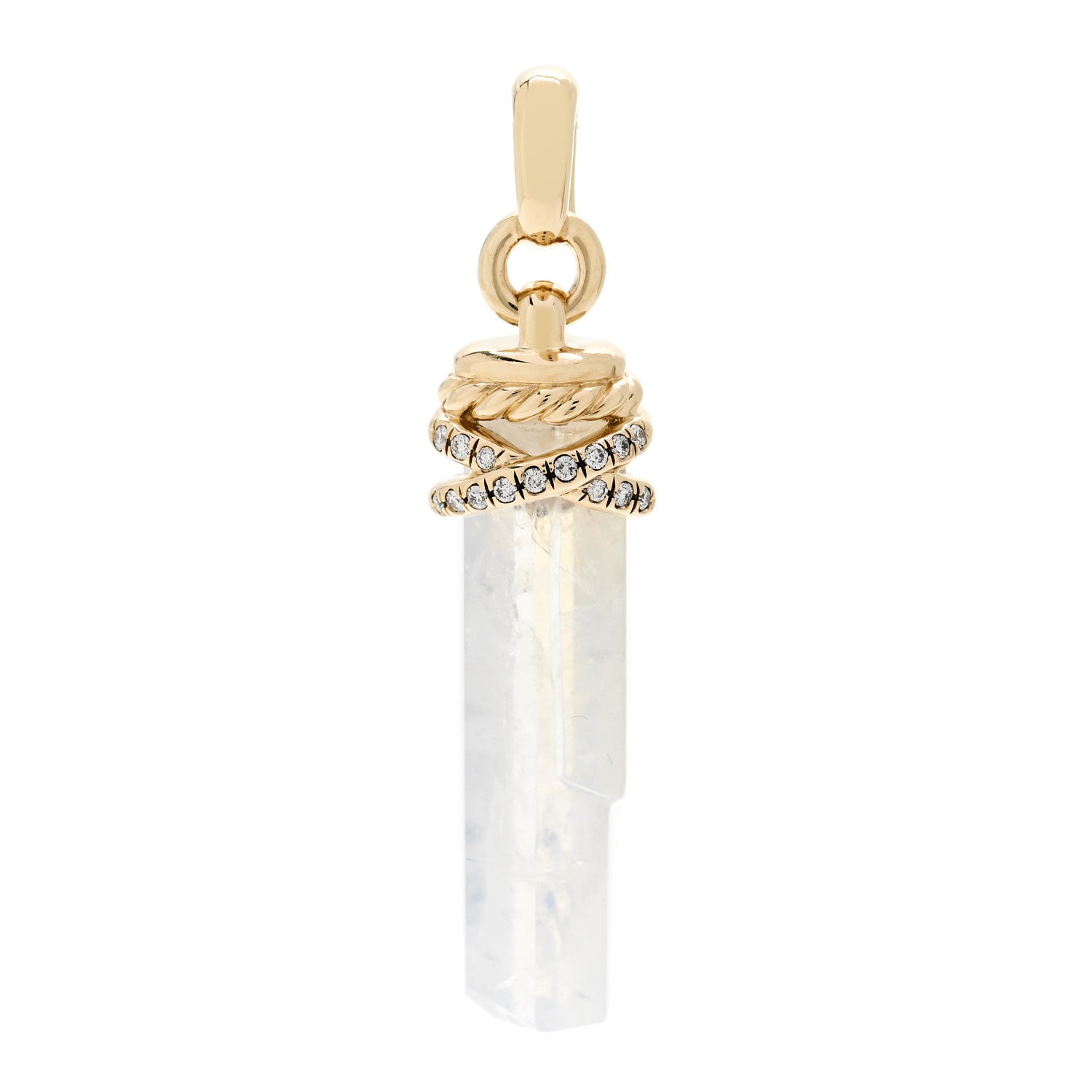 David Yurman 18K Yellow Gold Diamond Moonstone Wrapped Amulet Pendant 1 of 4