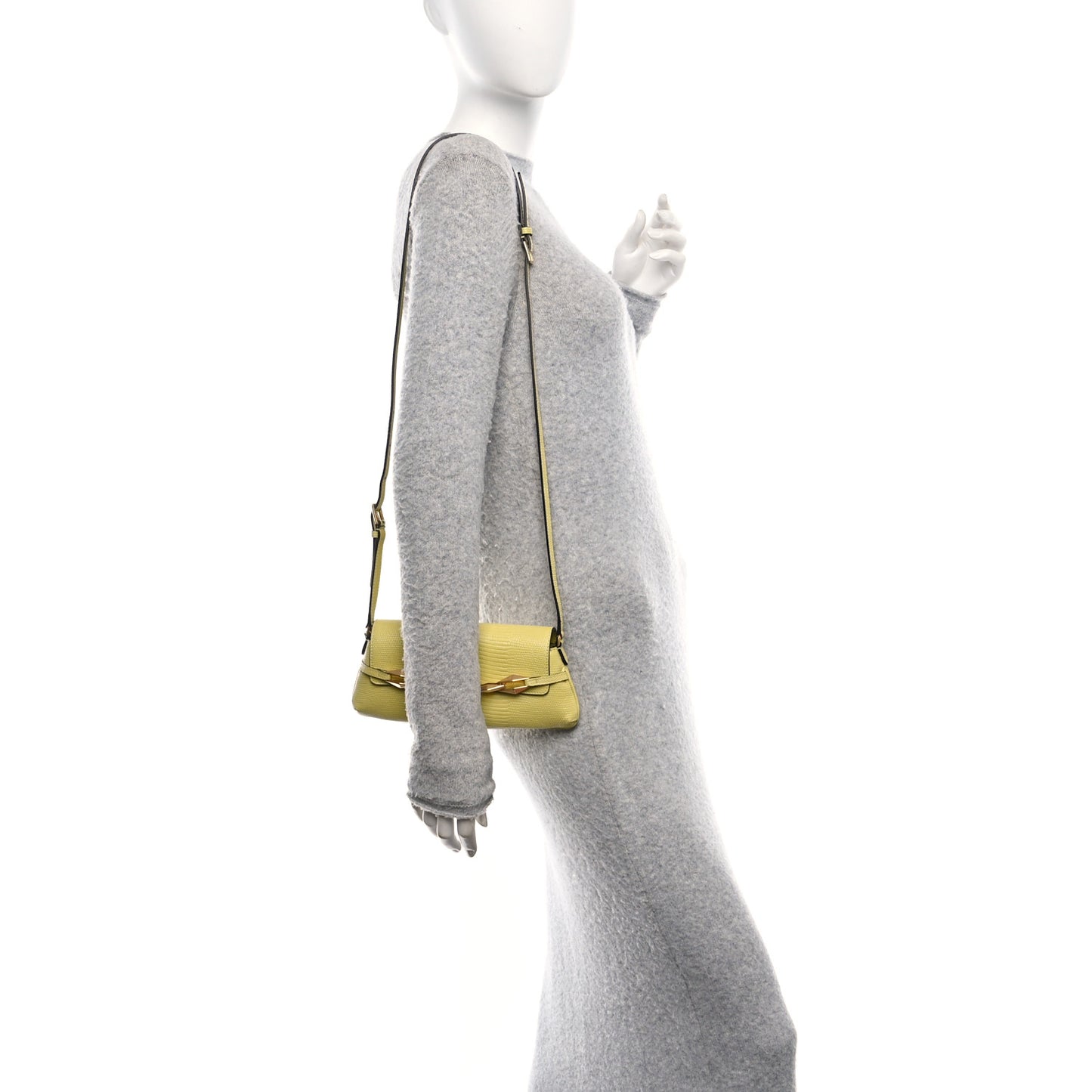 Lizard Embossed Diamond Shoulder Bag Yellow