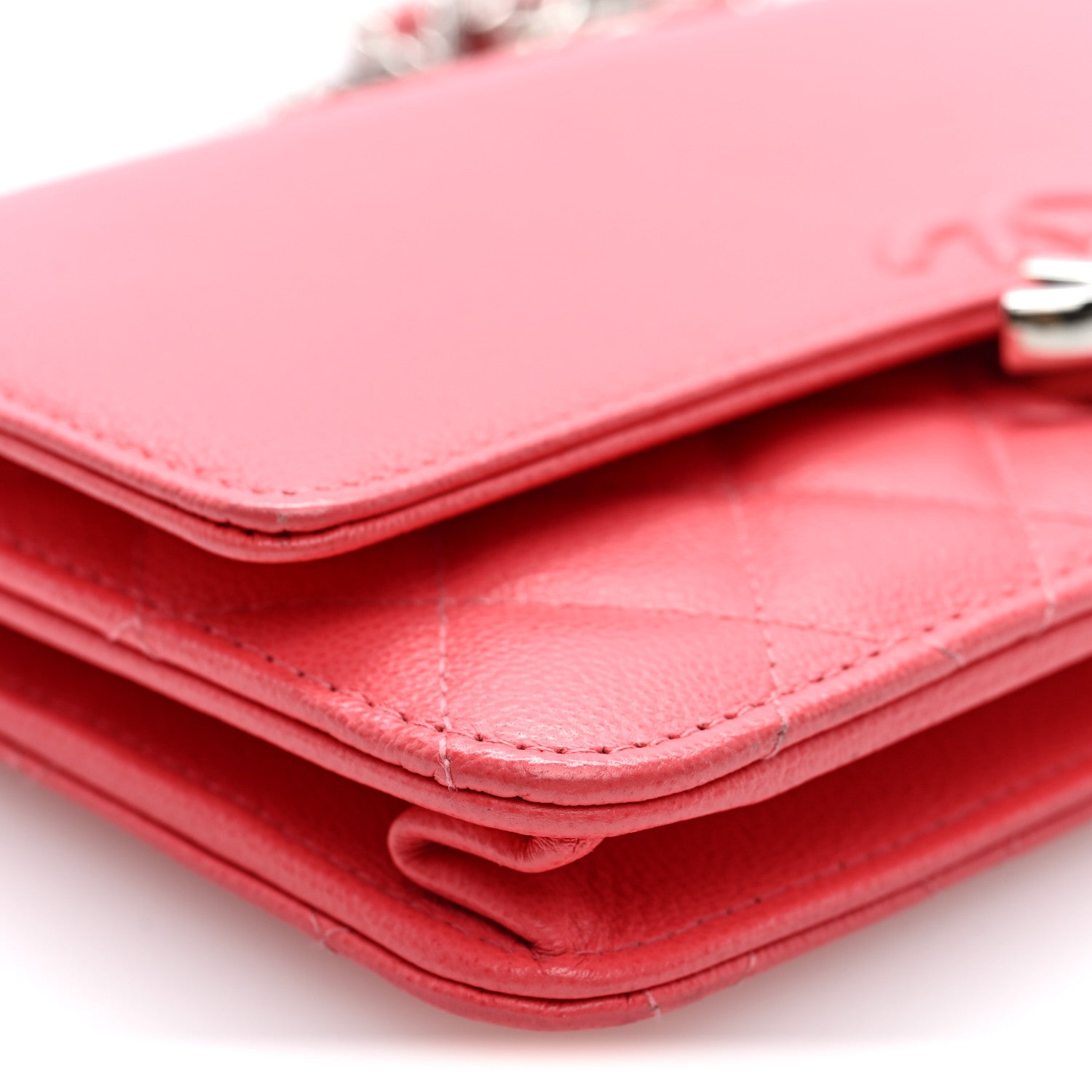 Chanel Grained Calfskin Quilted CC Box Wallet On Chain WOC Pink 9 of 10