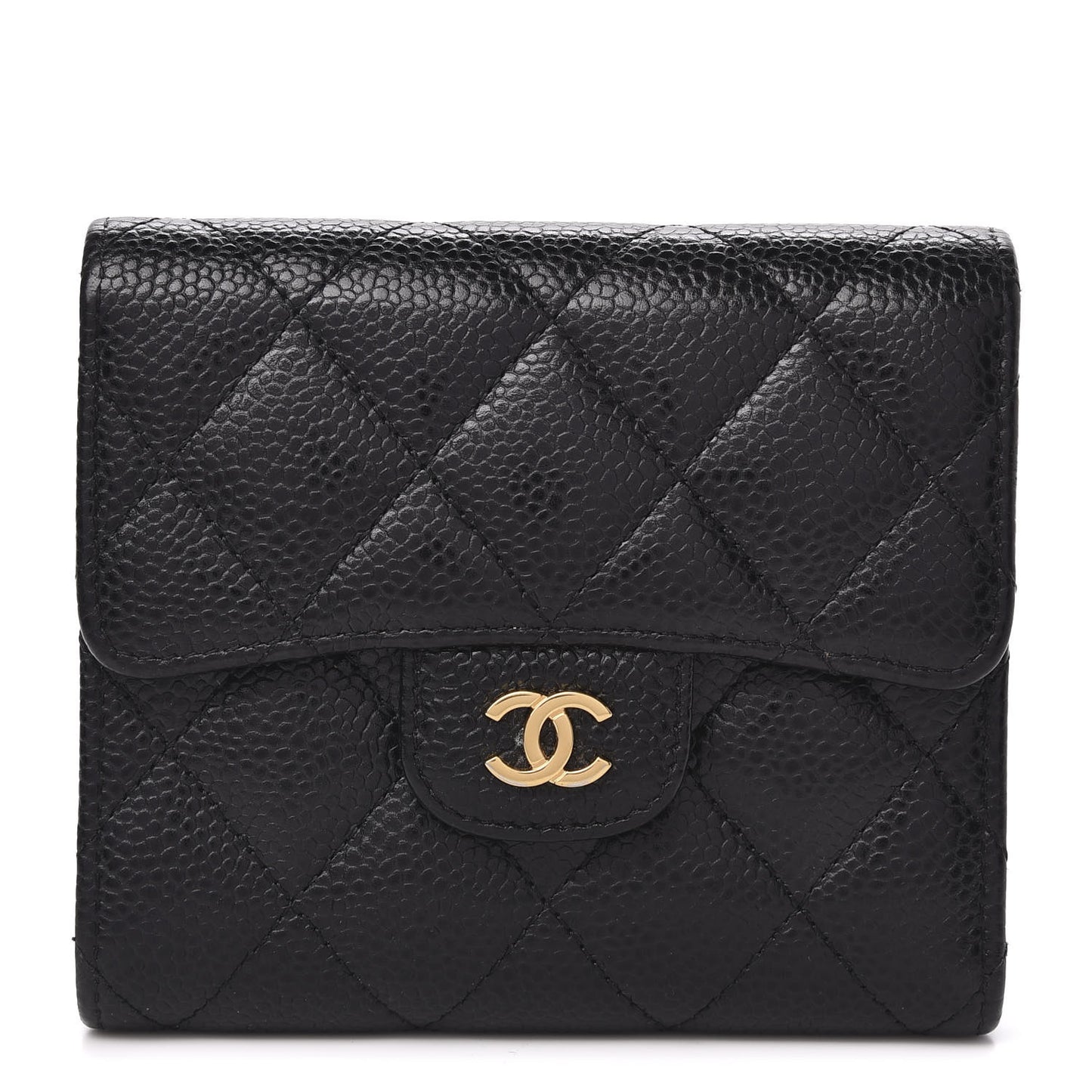 Caviar Quilted Compact Flap Wallet Black