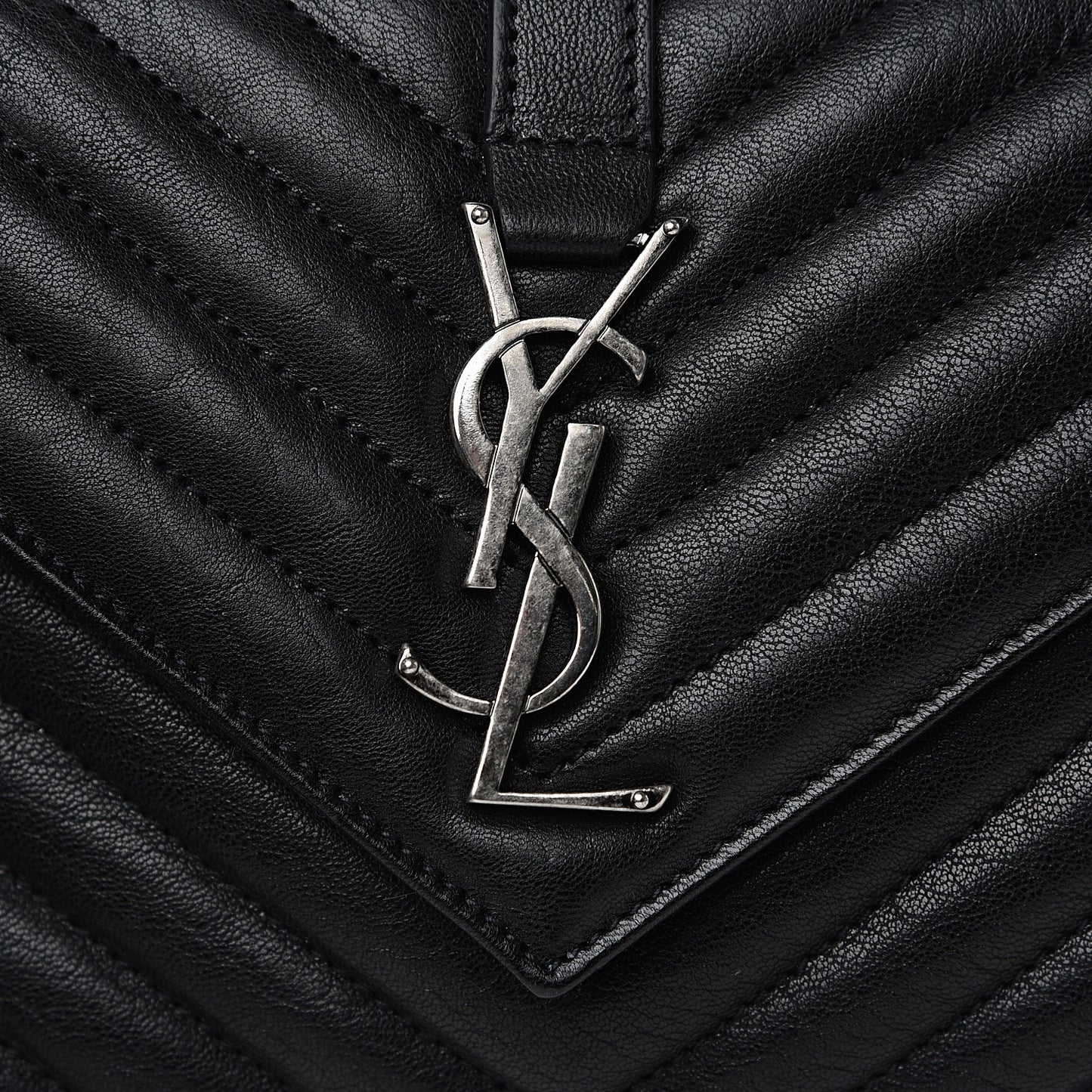 Sheepskin Matelasse Chevron Monogram Medium College Bag Black