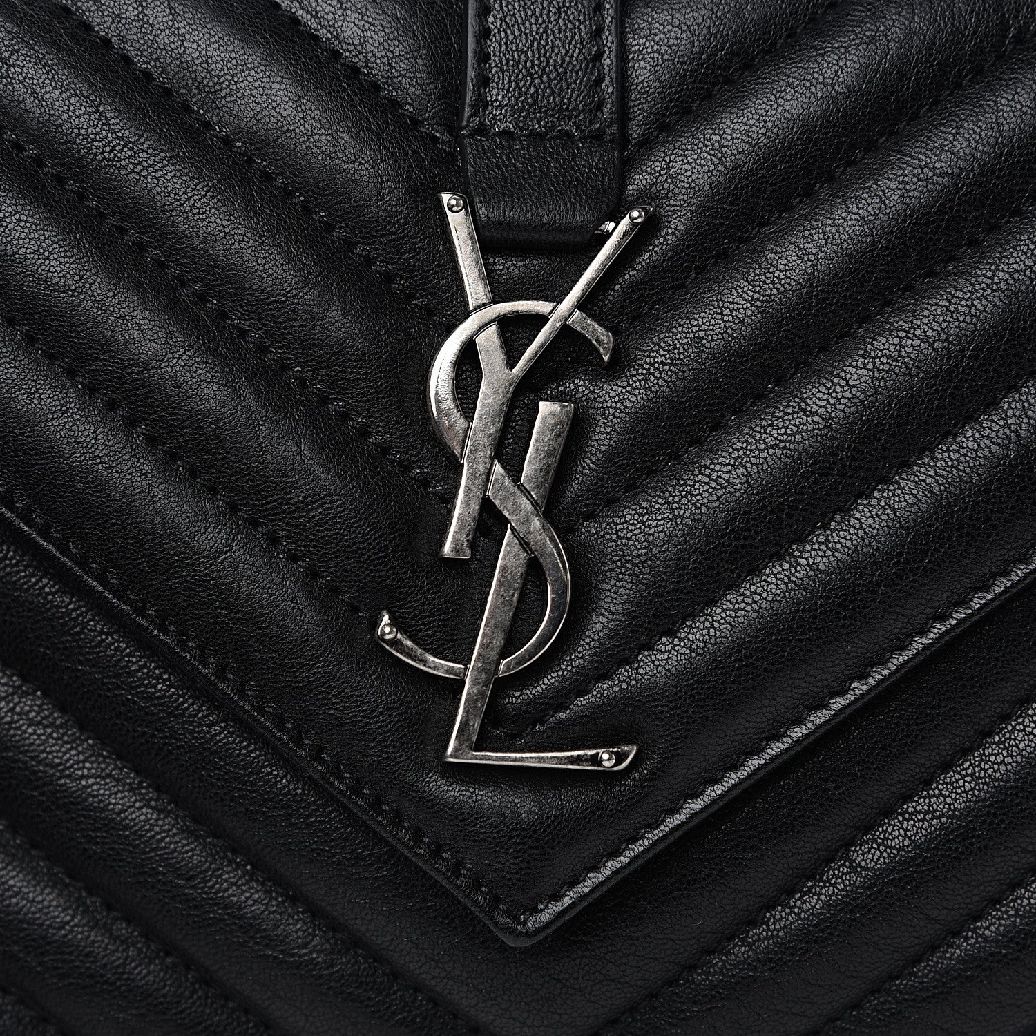 Saint Laurent Sheepskin Matelasse Chevron Monogram Medium College Bag Black 8 of 8