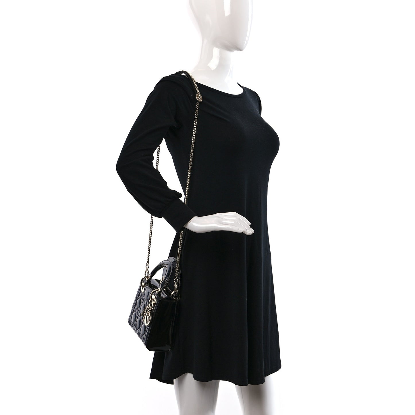 Patent Cannage Mini Lady Dior Black