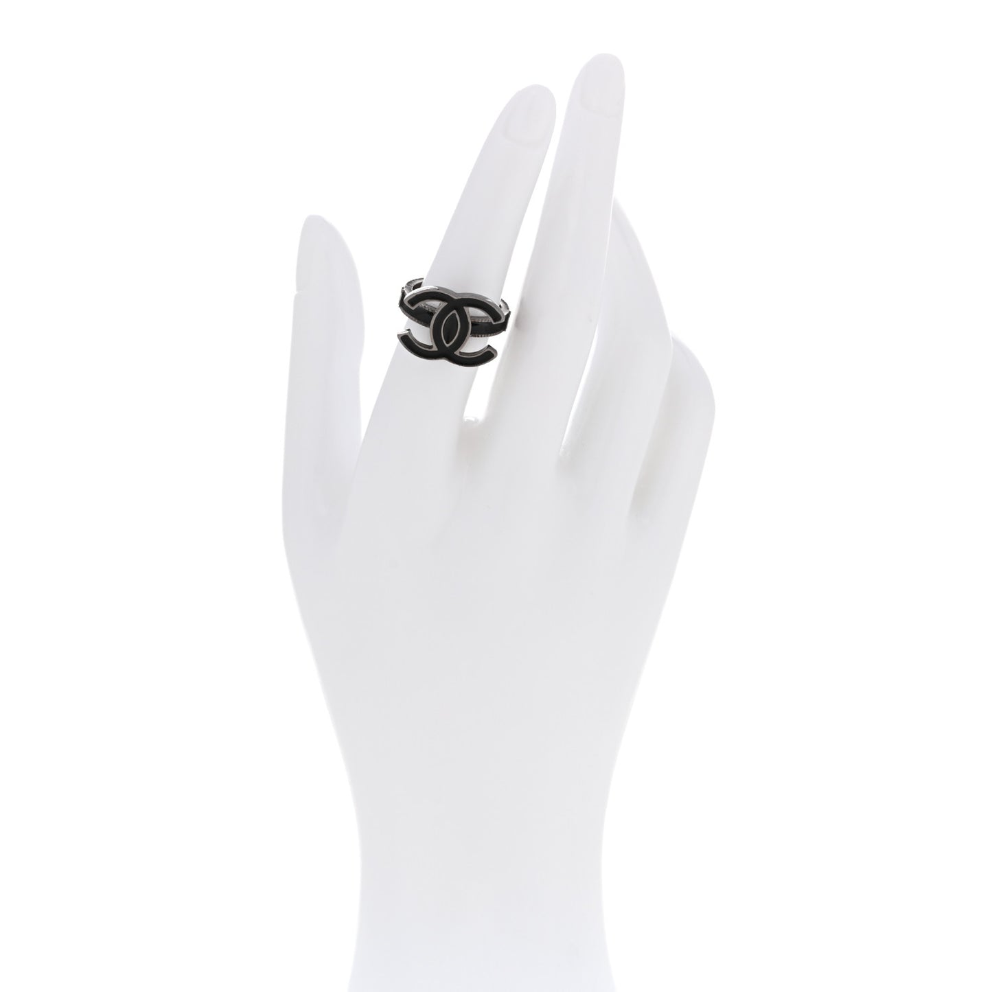 Enamel CC Ring 53 6.5 Black Silver