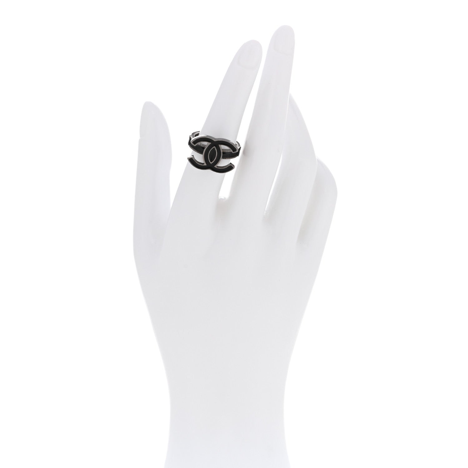 Chanel Enamel CC Ring 53 6.5 Black Silver 2 of 4