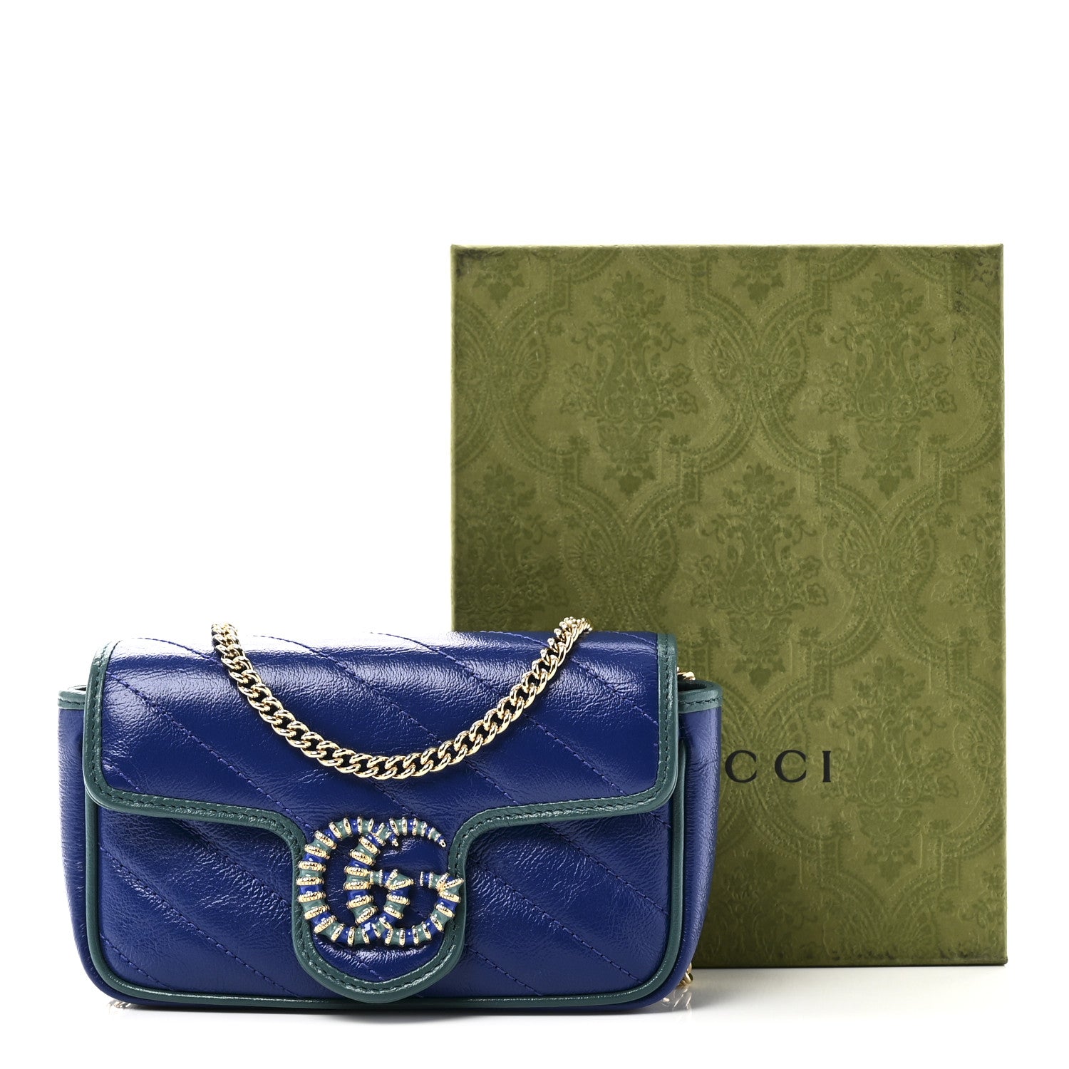 Gucci Azalea Calfskin Enamel Matelasse Diagonal Super Mini Torchon