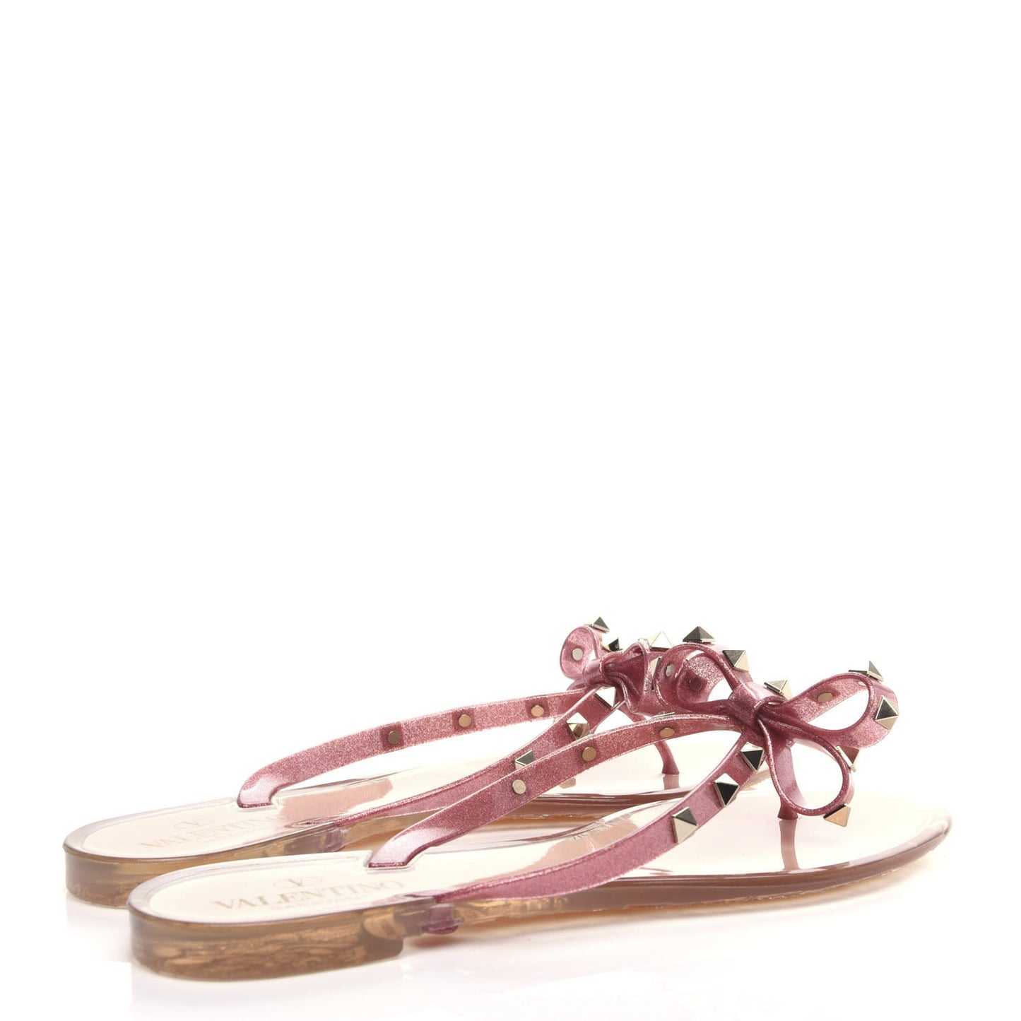 PVC Jelly Glitter Rockstud Bow Thong Sandals 40 Pink