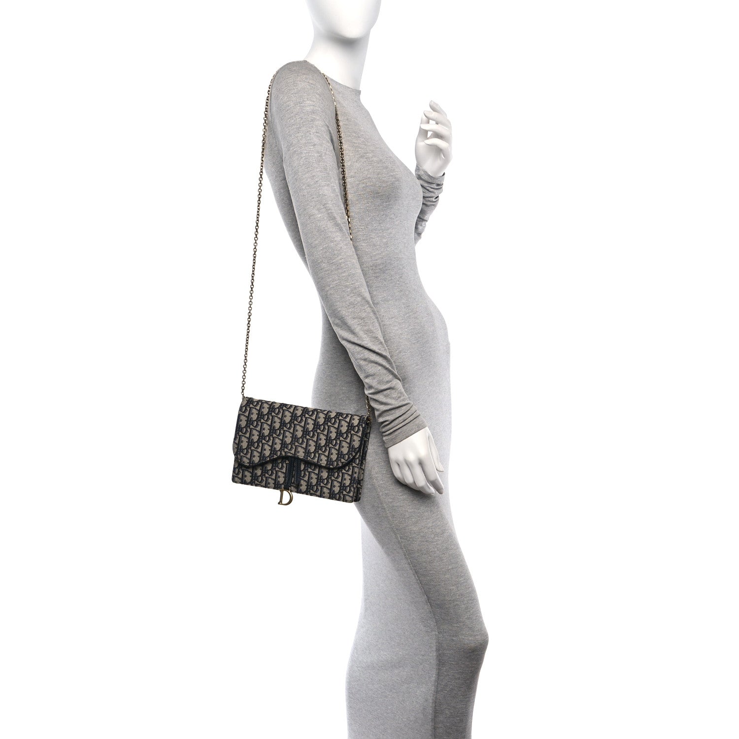 Christian Dior Oblique Saddle Chain Pouch Blue 2 of 9