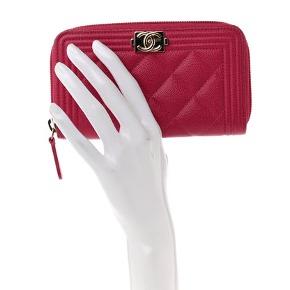 Chanel Caviar Quilted Small Boy Zip Around Wallet Fuchsia 2 of 9