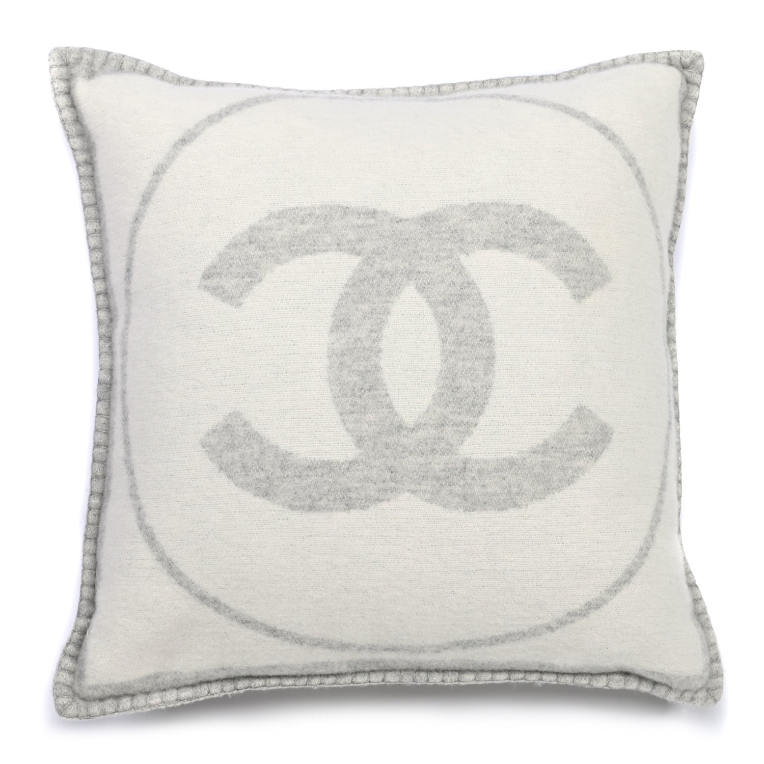 Chanel Merino Wool Cashmere CC Pillow Grey Off White 1 of 6