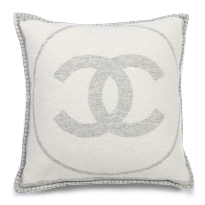Chanel Merino Wool Cashmere CC Pillow Grey Off White 1 of 6