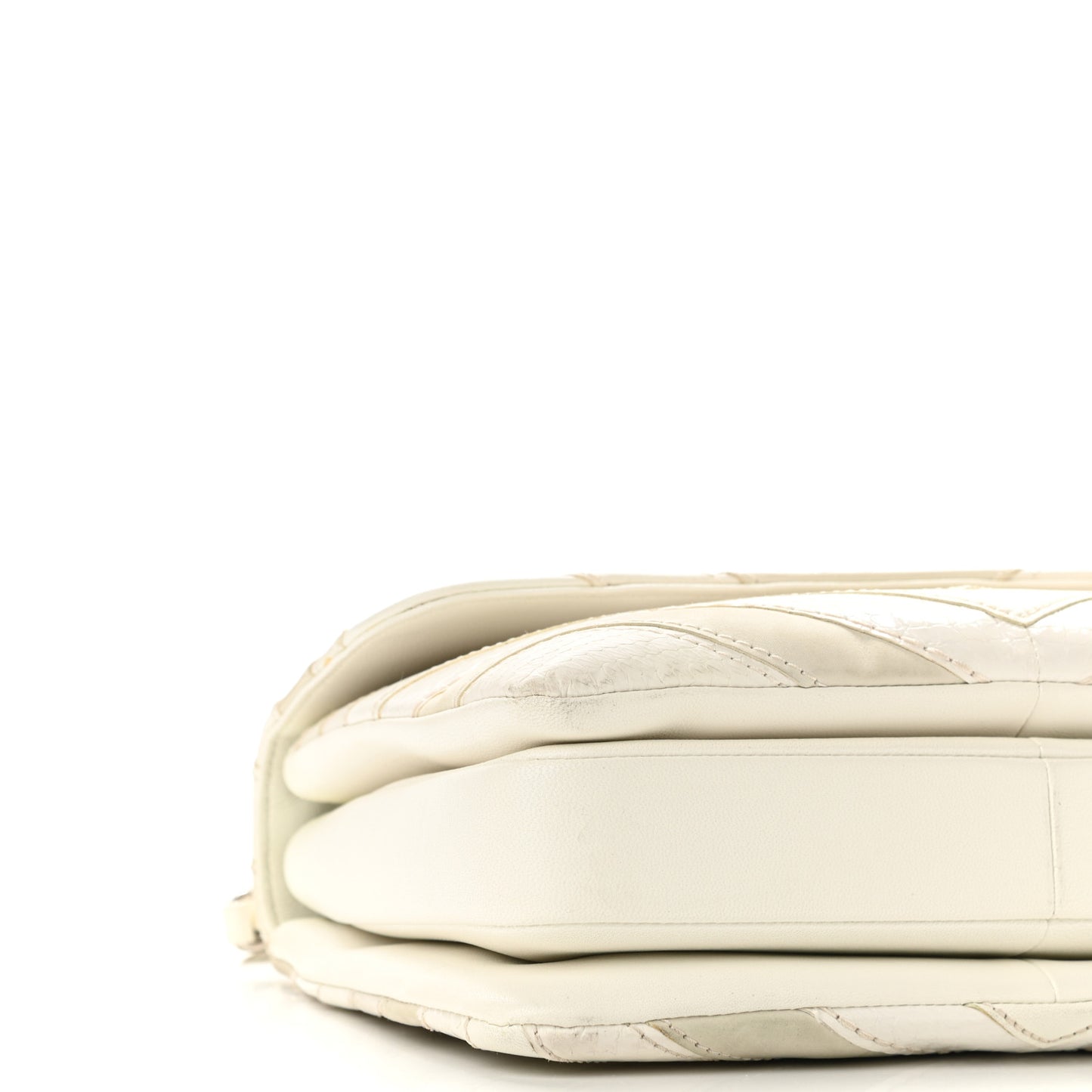 Calfskin Sheepskin Watersnake Chevron Quilted CC Small Trendy CC Dual Handle Flap Bag White
