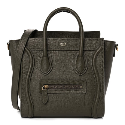 Celine Drummed Calfskin Nano Luggage Army Green 1 of 11