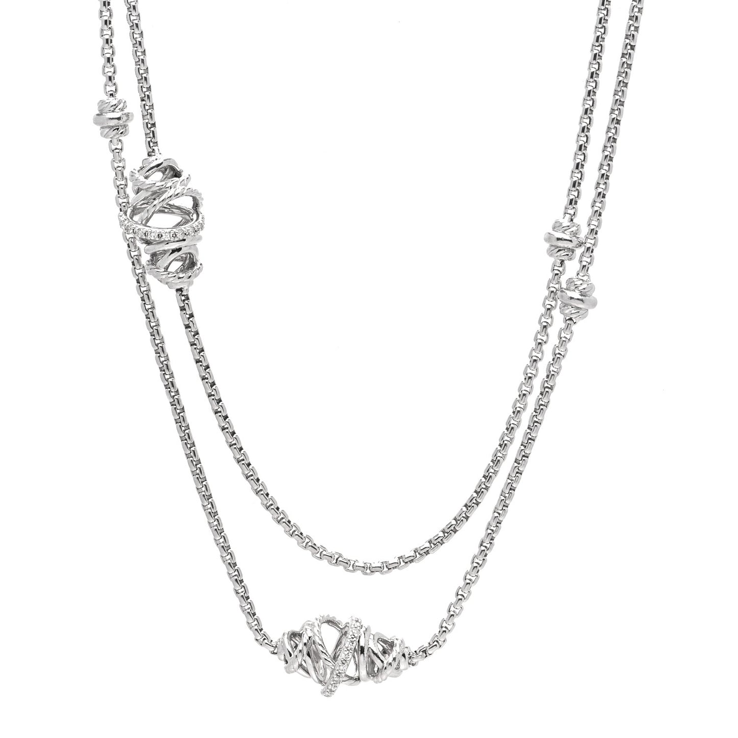 Sterling Silver Diamond Crossover Station Necklace