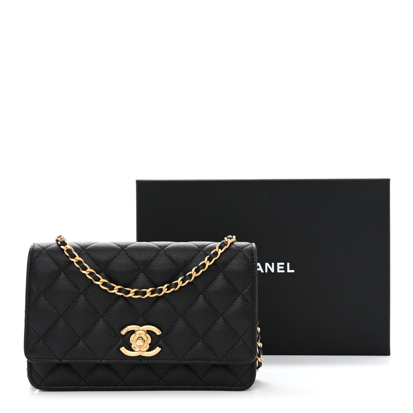 Caviar Quilted Camellia Wallet On Chain WOC Black