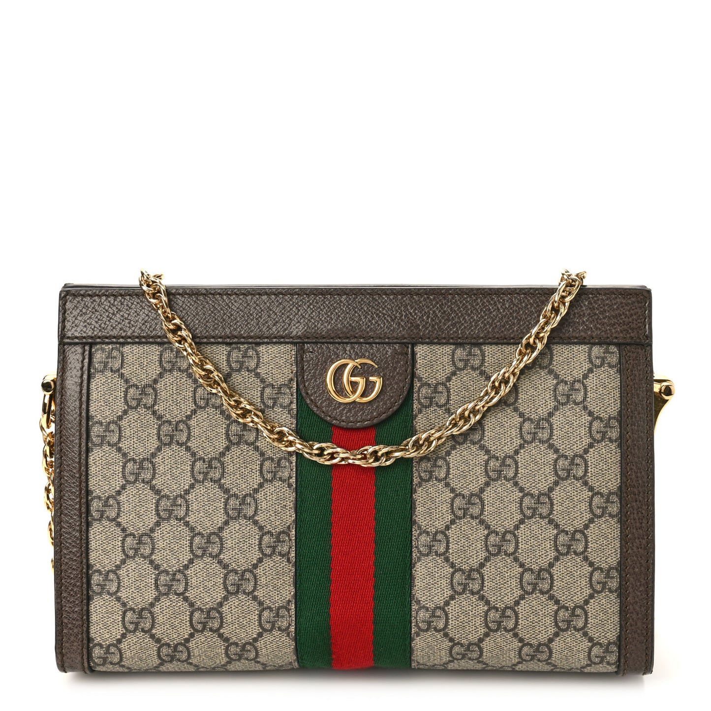 GG Supreme Monogram Web Small Ophidia Chain Shoulder Bag Brown