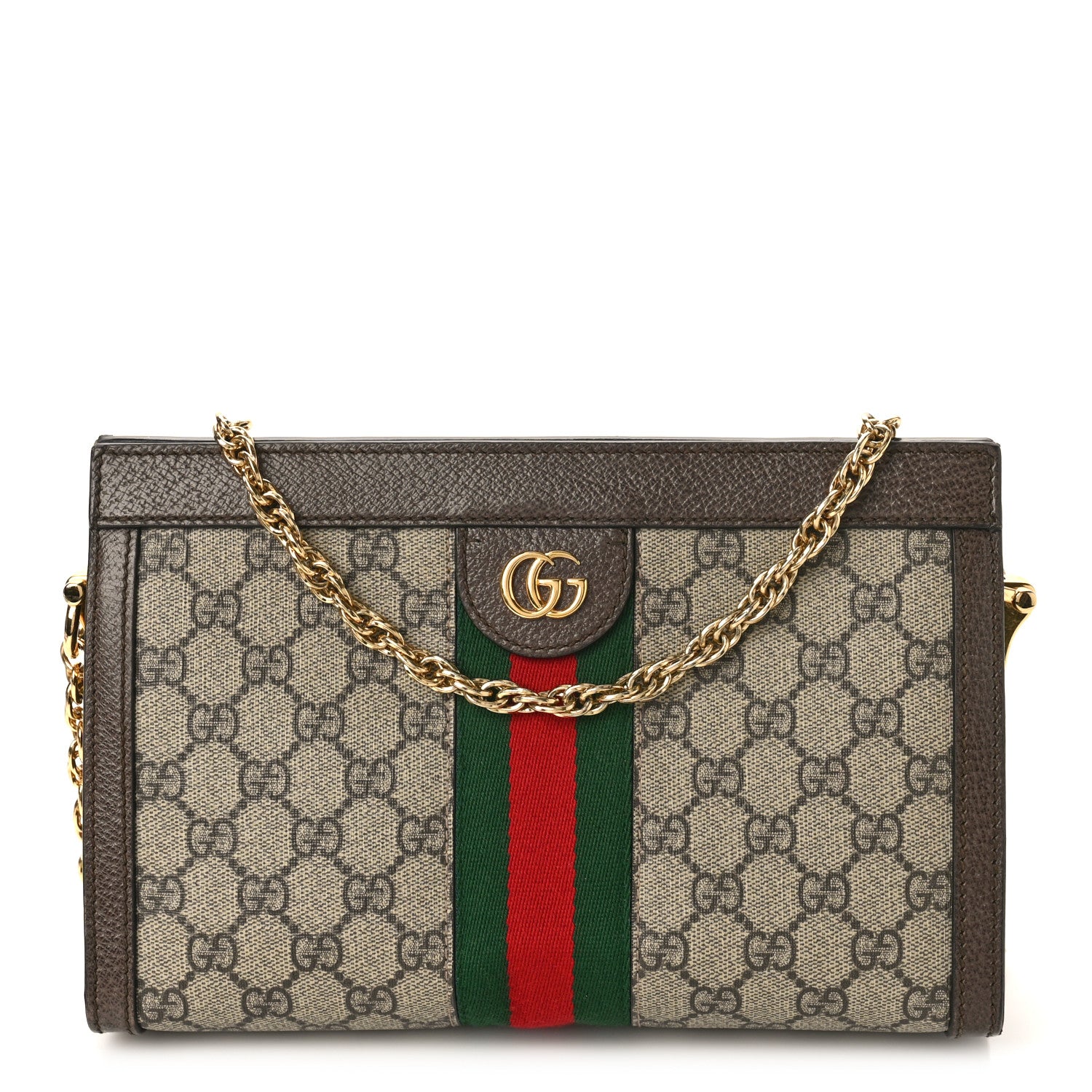 Gucci GG Supreme Monogram Web Small Ophidia Chain Shoulder Bag Brown 1 of 9