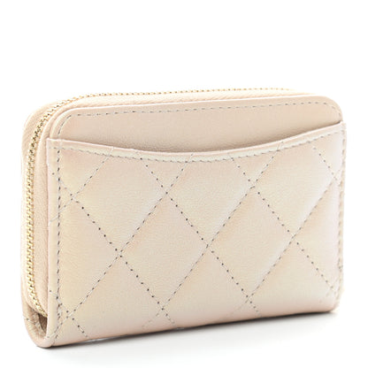 Chanel Iridescent Calfskin Quilted Zip Coin Purse Wallet Beige 3 of 7
