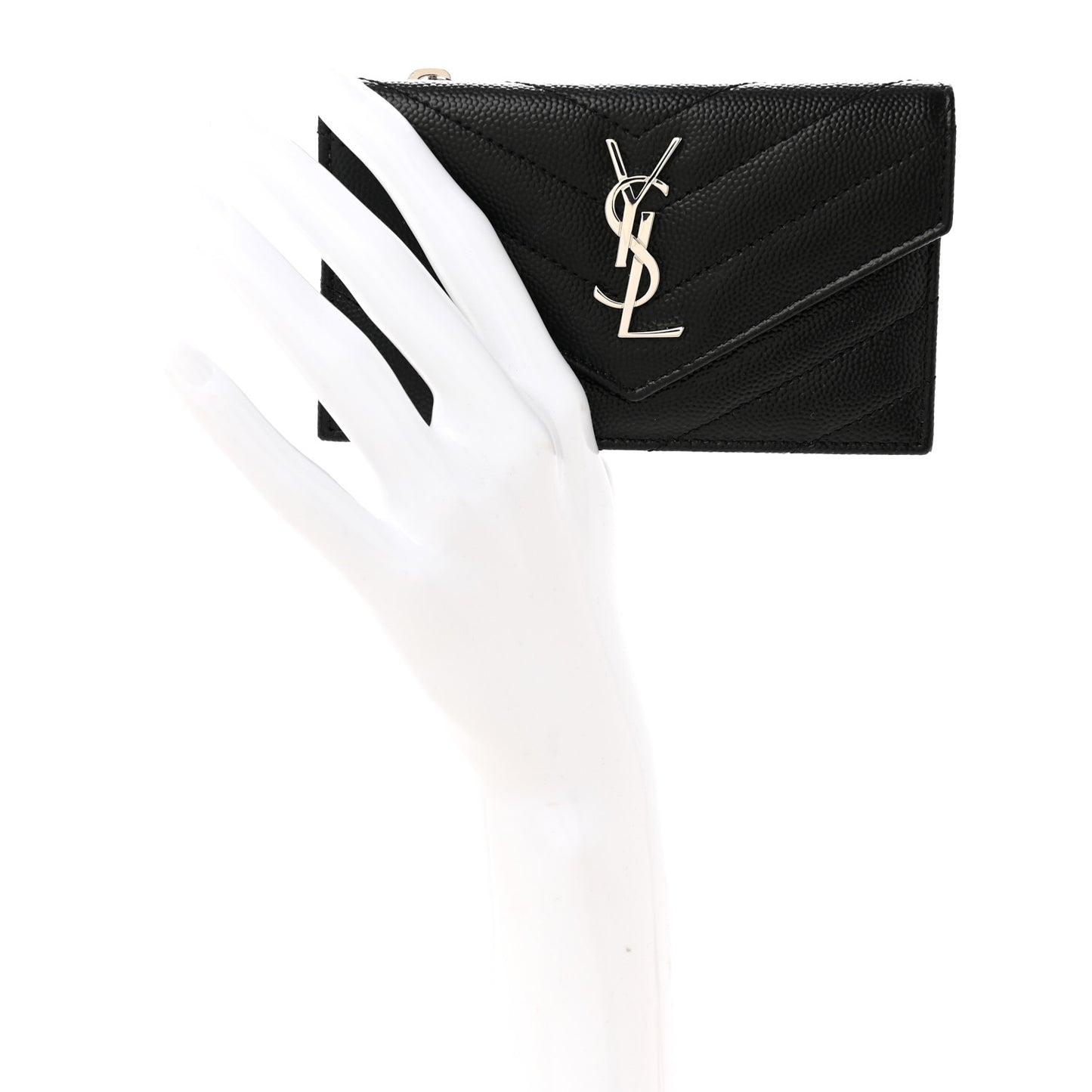 Grain De Poudre Matelasse Chevron Monogram Compact Wallet Black