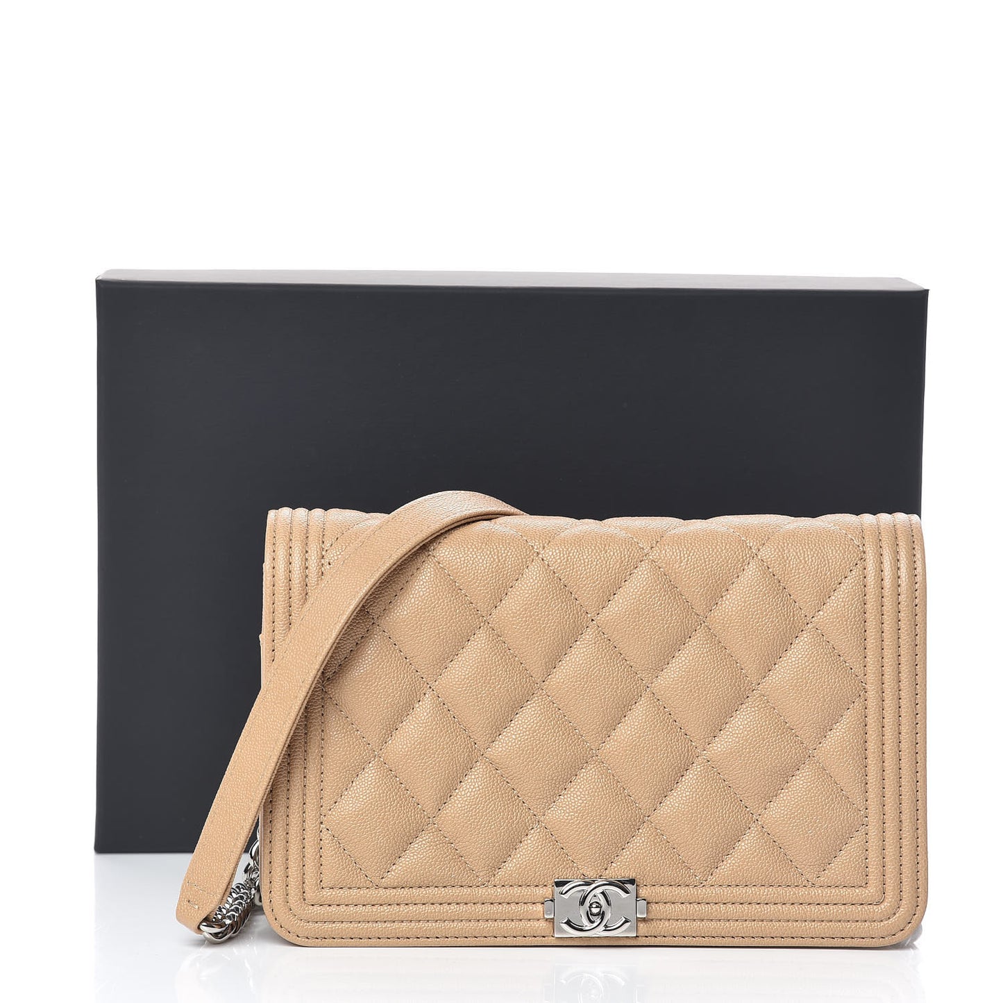 Caviar Quilted Boy Wallet On Chain WOC Beige