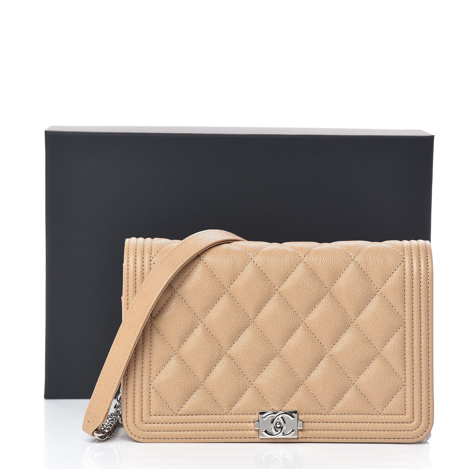Chanel Caviar Quilted Boy Wallet On Chain WOC Beige 11 of 11