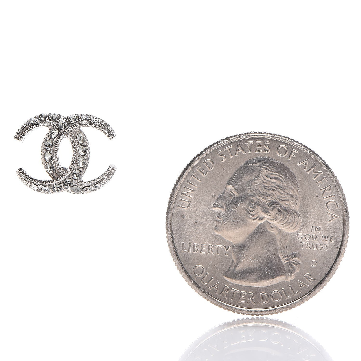 Chanel Crystal CC Moon Earrings Silver 2 of 5