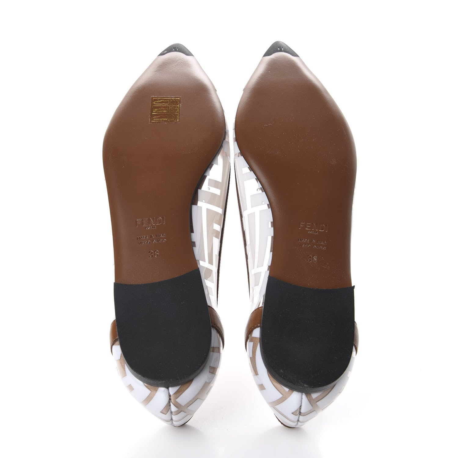 Fendi PVC Calfskin FF Colibri Ballerina Flats 38 White Cuoio 7 of 9