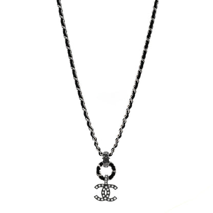 Chanel Lambskin Crystal Chain Choker Necklace Silver Black 1 of 6