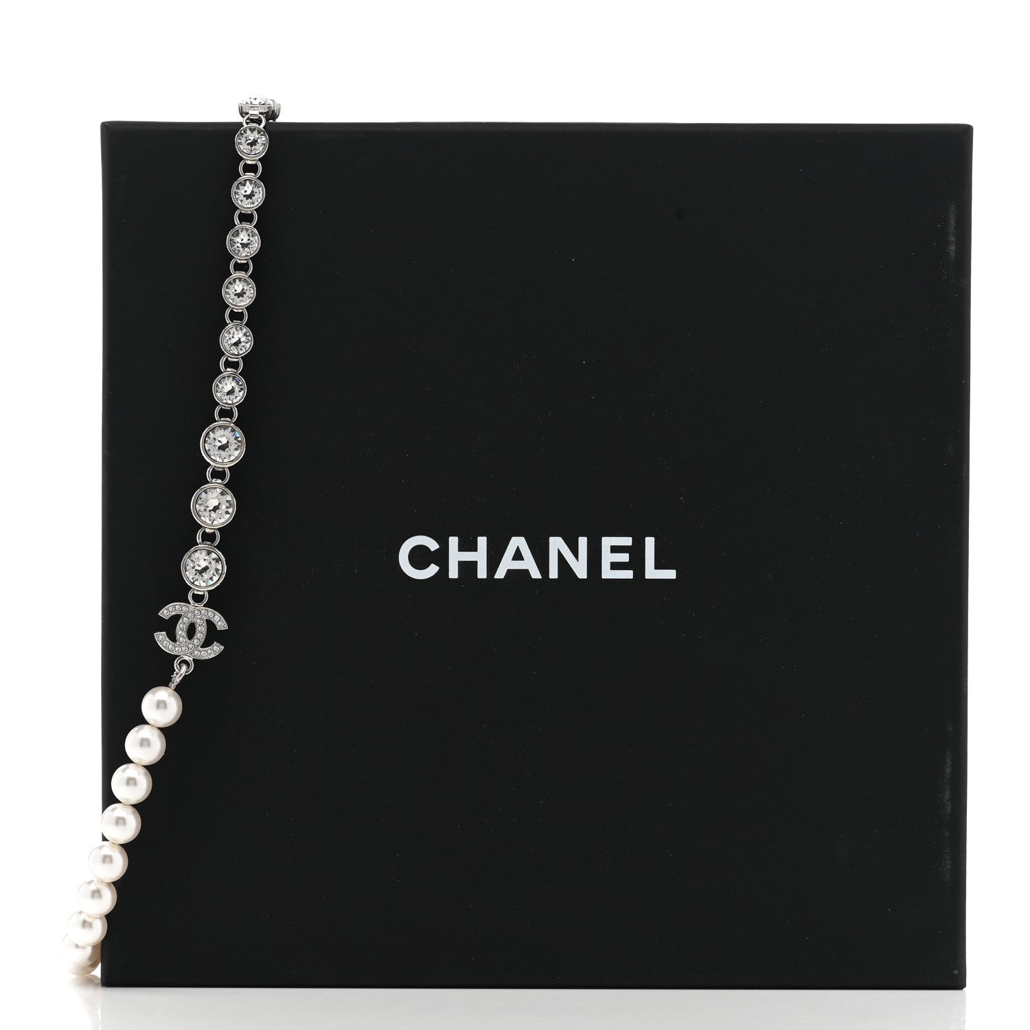 Chanel Pearl Crystal CC Choker Necklace Silver 6 of 6