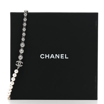 Chanel Pearl Crystal CC Choker Necklace Silver 6 of 6