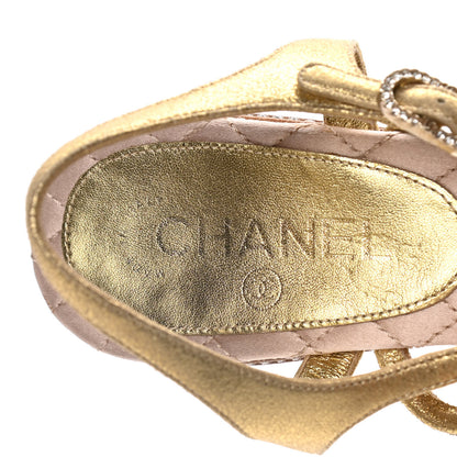 Chanel Metallic Calfskin Crystal CC Sandals 40 Gold 9 of 13