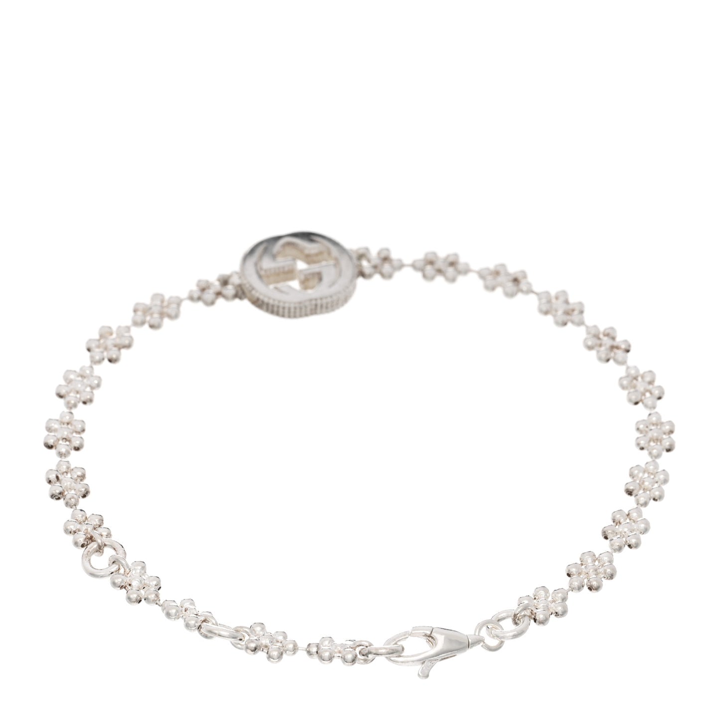 Sterling Silver Interlocking GG Beaded Flower Bracelet