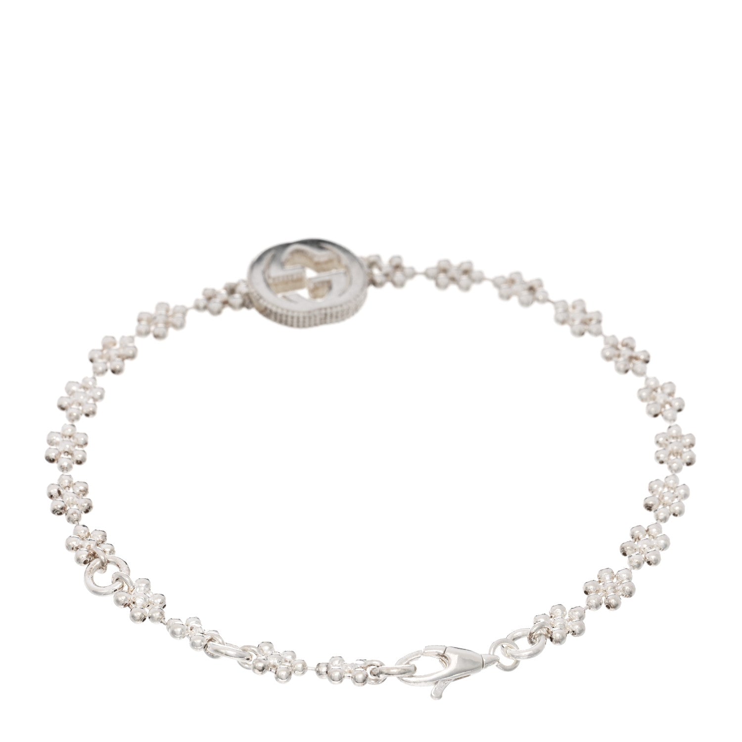 Gucci Sterling Silver Interlocking GG Beaded Flower Bracelet 2 of 3