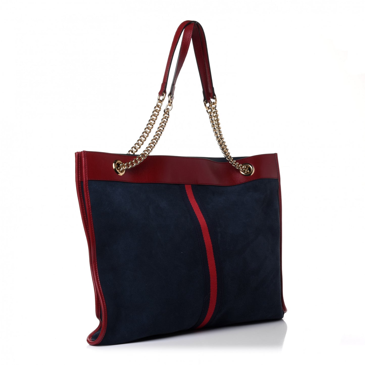 X MLB Suede Calfskin NY Yankees Large Rajah Chain Tote New Blue Romantic Cherry
