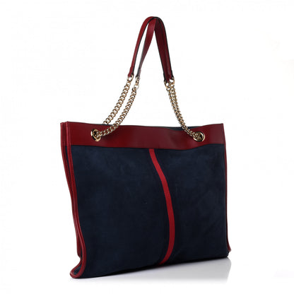 Gucci X MLB Suede Calfskin NY Yankees Large Rajah Chain Tote New Blue Romantic Cherry 2 of 4