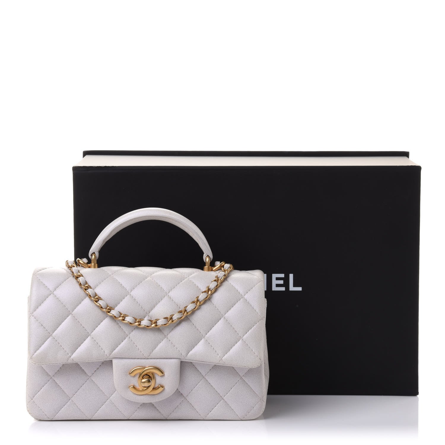 Chanel Iridescent Lambskin Quilted Mini Top Handle Rectangular Flap White 11 of 11