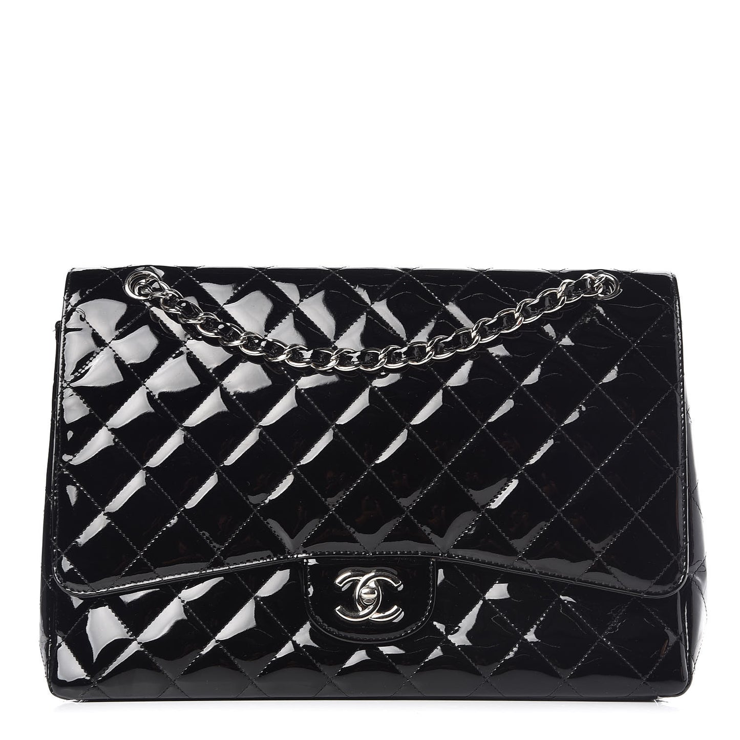 Patent Quilted Maxi Single Flap Black