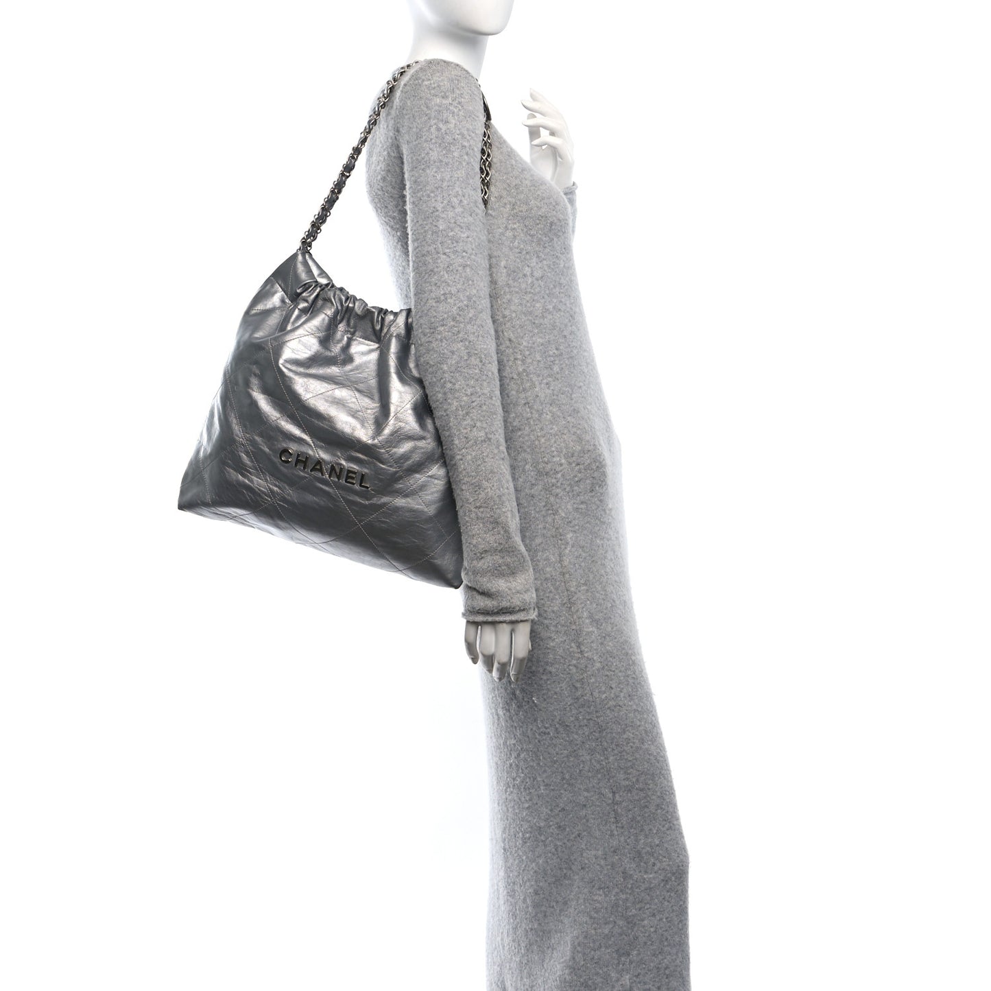 Metallic Calfskin Quilted Chanel 22 Silver