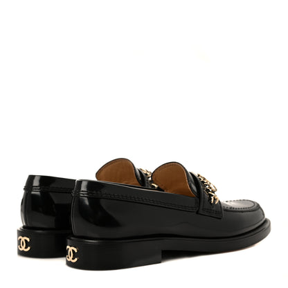 Chanel Shiny Calfskin Logo Loafers 37.5 Black 4 of 8