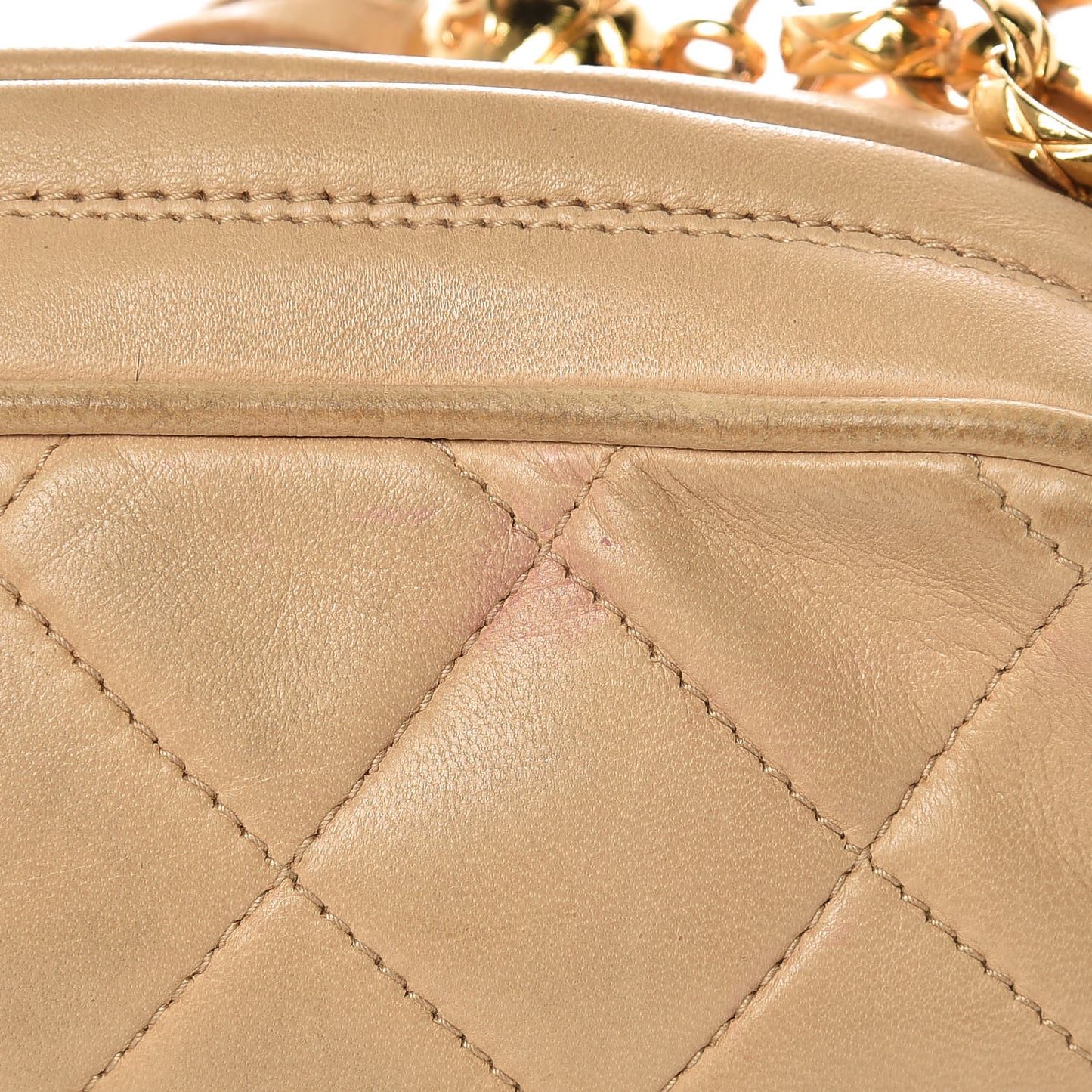 Lambskin Quilted Tassel Camera Case Beige
