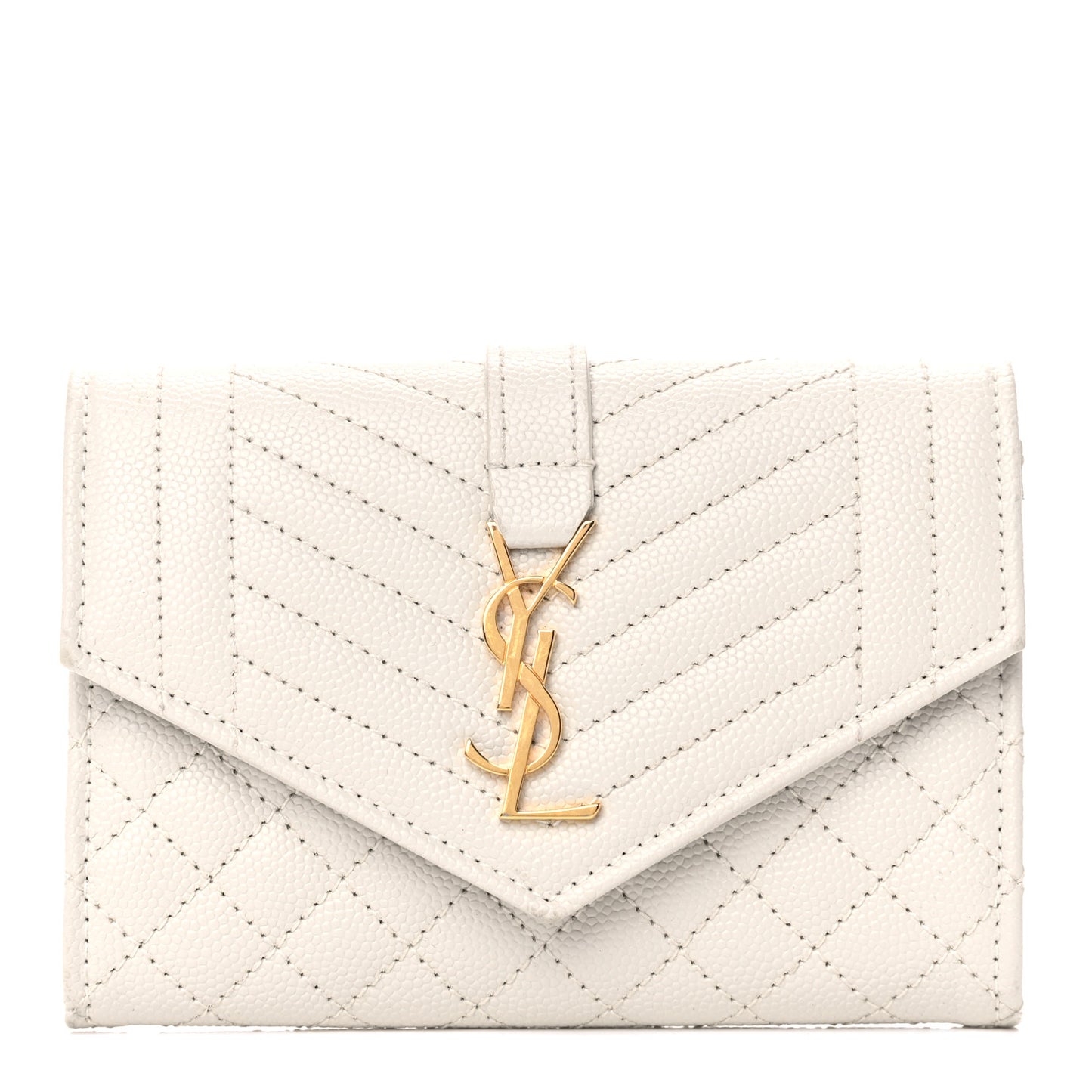Grain De Poudre Textured Mixed Matelasse Triquilt Small Monogram Envelope Wallet Blanc Vintage